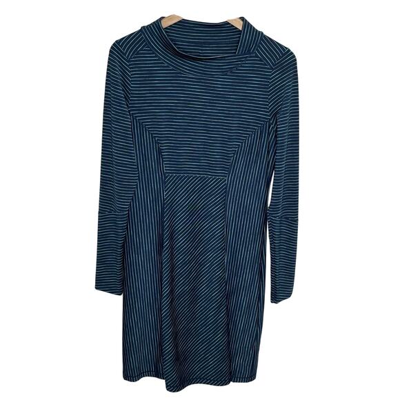 Prana Womens Scramble Mock Neck Dress Small Blue Stripe Outdoor Athleisure Comfy - Picture 1 of 10